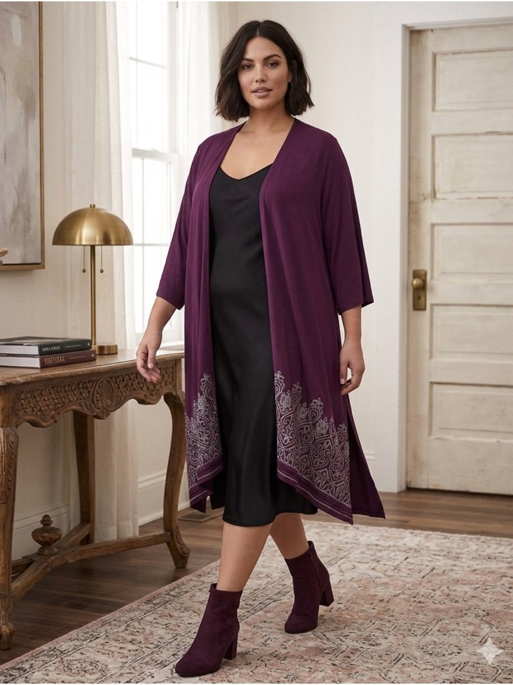 Torrid | Plum Purple Embroidered Hem Open Front Kimono Duster | Size 00/0 (XL)